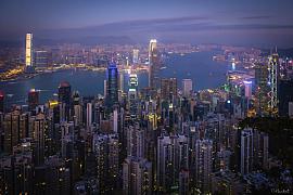 Photographie Heure bleue sur Hong Kong Island, depuis le Peak